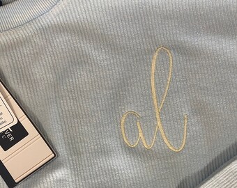 Embroidered Monogram Corded Cotton Sweatshirt | Garment-Dyed Loungewear