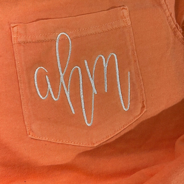Monogrammed Comfort Colors Pocket T-Shirt - Embroidered Initial Tee - Monogram on left chest pocket t-shirt - Perfect Gifts for Her - Bridal