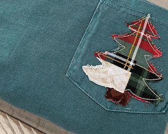 PATCHWORK CHRISTMAS TREE appliqued Tee- Short Sleeve, Comfort Colors Pocket Tee, Christmas Shirts,  Gift for Her, Applique Christmas T-shirt