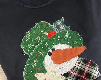 RAGGY VINTAGE SNOWMAN applique - Patchwork Snowman T-shirt - Snowman applique Sweatshirt - Embroidered Colorful Snowman - Raggy Snowman