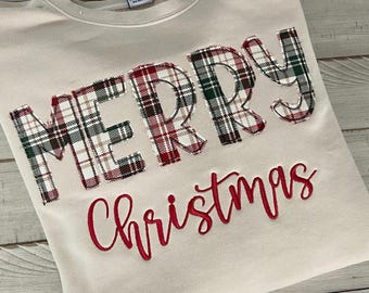 Christmas Sweatshirts - Raggy Applique, Vintage Sweatshirt, Butter Soft Christmas Sweatshirt, Cozy Christmas Shirt, Raggy Christmas Plaid