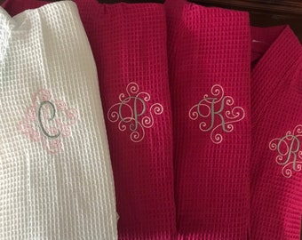 Monogrammed Bridesmaid Robes Robes - Bridal Monogrammed Robes -Waffle Weave Robes -  Thigh length Robe - Bridal Robes - Bridesmaid Gifts