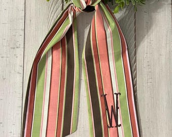 Wreath Sash for FALL- Decor for Front Door - Thanksgiving Sash with embroidered monogram - Boxwood Wreath Sash