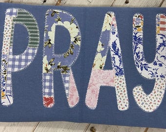 Embroidered Pray Patchwork T-Shirt - Comfort Colors Religious Tee - Christian T-shirt - Patchwork Applique Pray - Gift for Her - Cottagecore