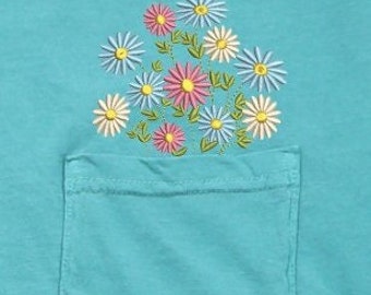 WILDFOWER POCKET TSHIRT - Embroidered Wildflower Shirt - Gifts for her - Comfort Color Tshirt - Trendy Tshirts - Flowers on Pocket