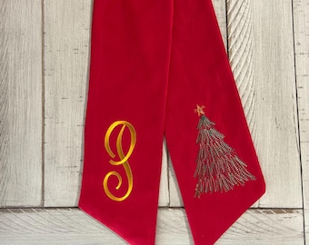 Christmas Tree embroidered on Sash for Christmas Wreath -Christmas Sash Decor for Door- Christmas Decor -Boxwood Wreath Sash