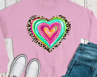 Leopard Heart Valentine's Sweatshirt – Colorful Crewneck Shirt