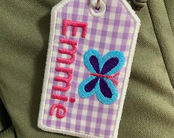Girls Personalized Bag Tag - Name Tags for Backpack - Custom Name Tag - Zipper Pull - Diaper Bag Name Tag - Toddler Embroidered Keychain