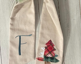 Patchwork Christmas Tree appliqued on Sash for Christmas Wreath -Christmas Sash Door Decor - Christmas Decor - Boxwood Wreath Sash