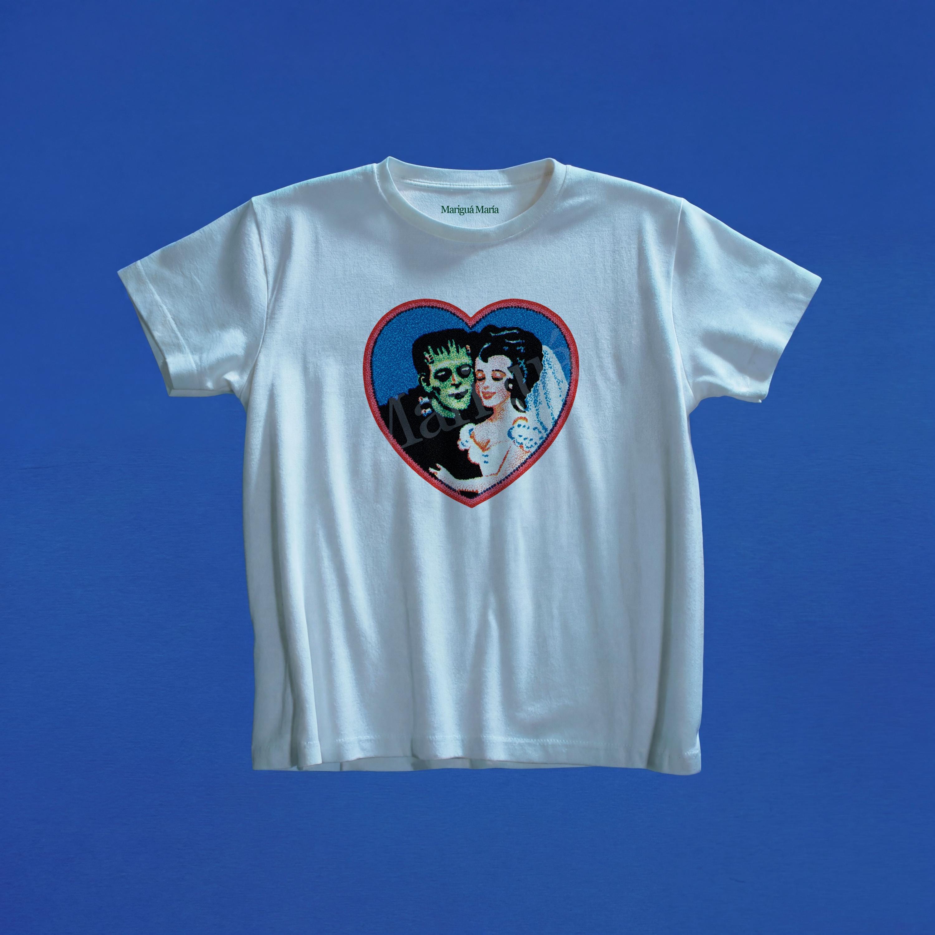 Retro Frankenstein Monster Couple Heart Graphic Tee, Vintage