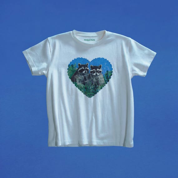 Raccoon Couple Graphic Tee, Retro Woodland Shirt, Vintage Nature Baby Tee, Cute Raccoon Gift, Cottagecore Top, Alt Girl Shirt, Y2K Tee