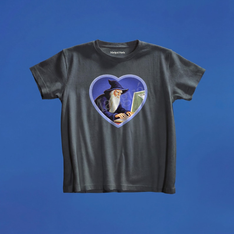 Wizard Computer Graphic Tee, Retro Magic Programmer Shirt, Funny Wizard Baby Tee, Tech Nerd Gift, Gamer Shirt, Alt Girl Top, Y2K Aesthetic image 5