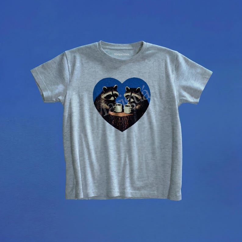 Raccoons Coffee Graphic Tee, Retro Woodland Shirt, Vintage Nature Baby Tee, Coffee Lover Gift, Cottagecore Top, Alt Girl Shirt, Y2K Tee image 6