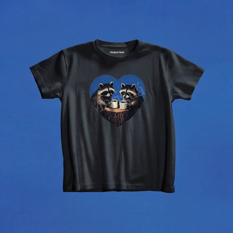 Raccoons Coffee Graphic Tee, Retro Woodland Shirt, Vintage Nature Baby Tee, Coffee Lover Gift, Cottagecore Top, Alt Girl Shirt, Y2K Tee image 3