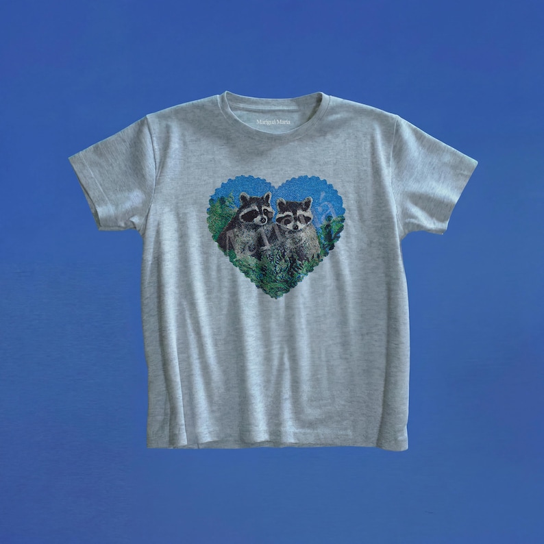 Raccoon Couple Graphic Tee, Retro Woodland Shirt, Vintage Nature Baby Tee, Cute Raccoon Gift, Cottagecore Top, Alt Girl Shirt, Y2K Tee image 5