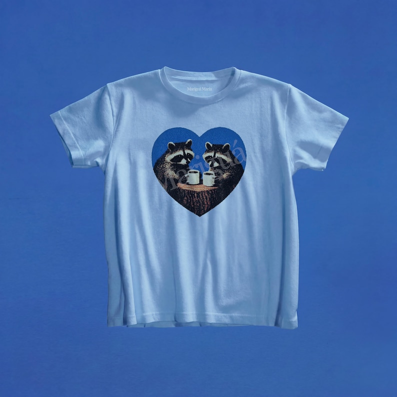 Raccoons Coffee Graphic Tee, Retro Woodland Shirt, Vintage Nature Baby Tee, Coffee Lover Gift, Cottagecore Top, Alt Girl Shirt, Y2K Tee image 8