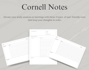 Cornell Notes Printable Landscape Portrait Layouts Note Taking Paper Instant Download