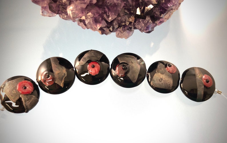Black and Shimmering Silver Glass Lampwork Beads For BraceletNecklace Jewelry Supplies by Judy