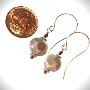 Lampwork Glass Earrings, White with Gray Dots, Jewelry Handmade by Judy image 2