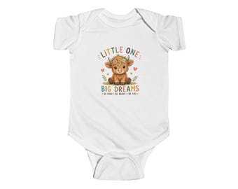 Body de bebé / Ternera sonriente con corona floral, Pequeños sueños, Ropa de bebé de algodón
