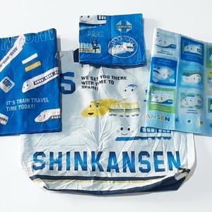 Vintage Shinkansen-varuparti, japanskt kultåg med dragsko och näsduk, samlarobjekt från järnvägen, japansk tågsouvenir