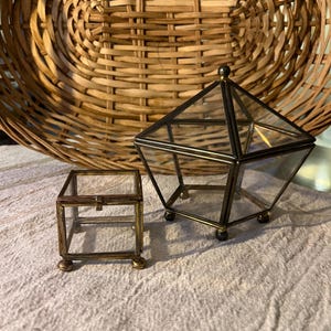 Vintage Brass, glass Pentagonal & small square Terrarium Display Case