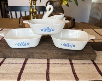 A set of 3 Corning Ware Petite Pan in the classic Blue Cornflower pattern.