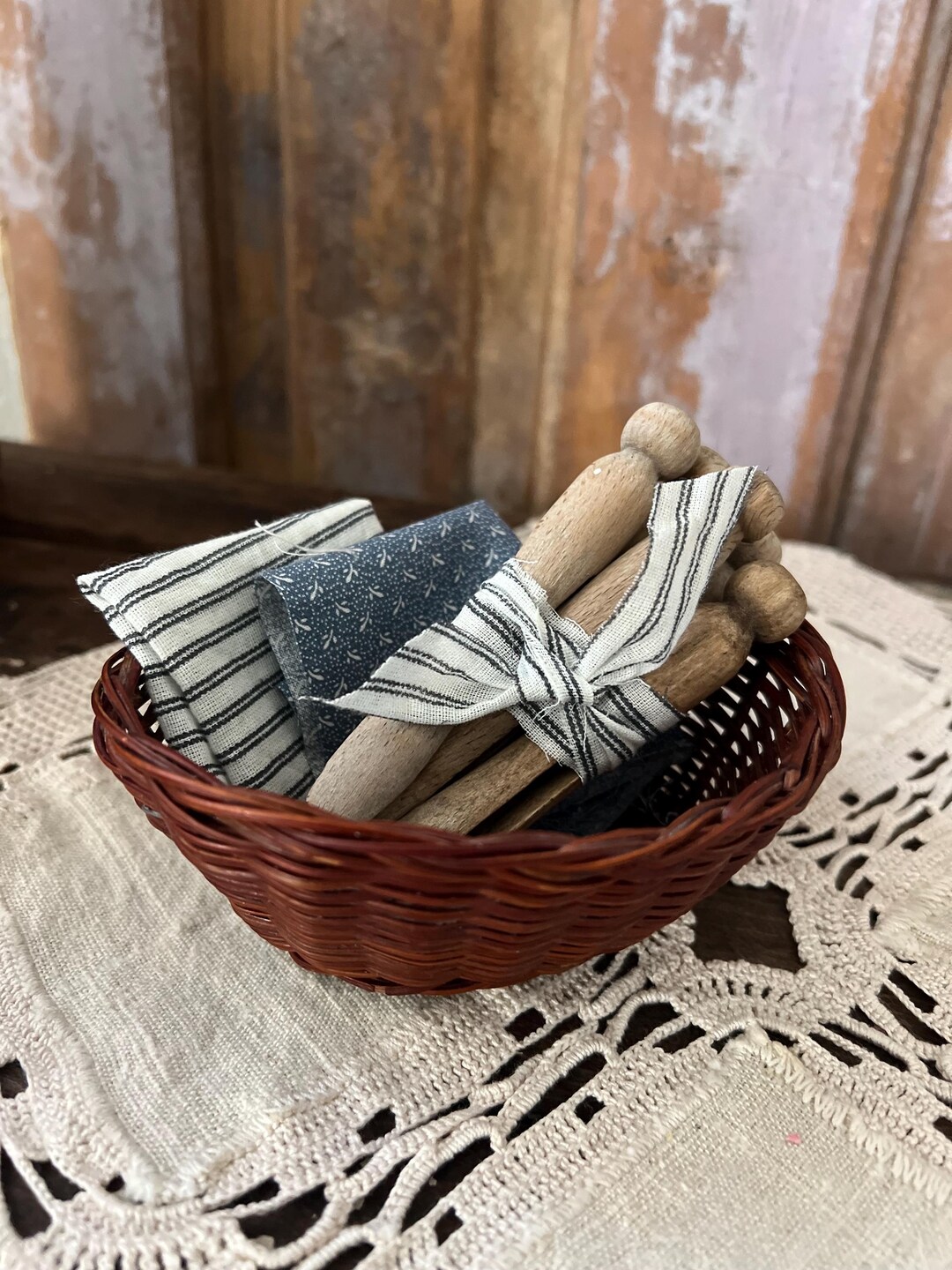 A Primitive Wood Mini Laundry Basket With Decorative Vintage Wooden ...