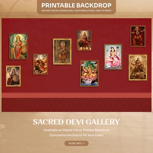 Hindu Goddess Gallery Backdrop | Sacred Devi Wall Backdrop | Temple Stage Decor | Religious Event Digital Backdrop | Printable
