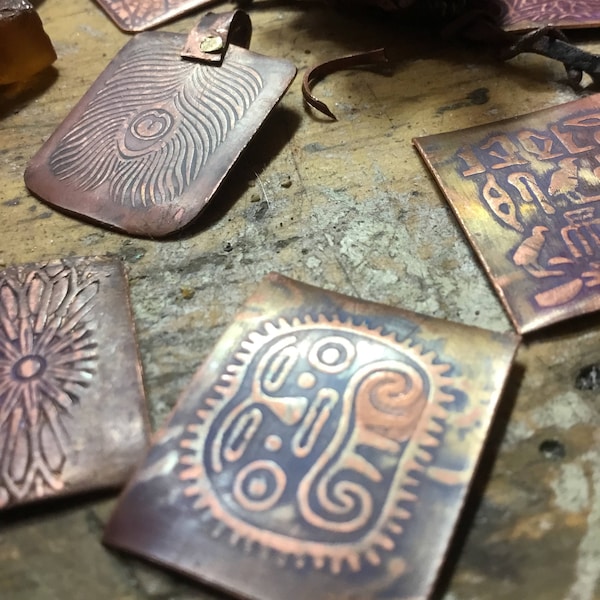 Artisan findings Embossed etched copper pendant, earring, wrapped bracelet supply,set of 2,  many styles to choose from, handmade  jewelry.