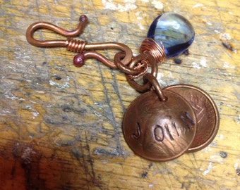 Penny keychain,  personalized keychain with stone, my two cents charms