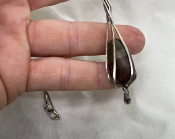 caged shiva stone pendant, in sterling silver cage and handmade link