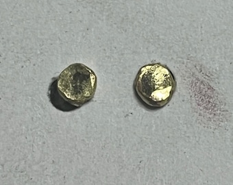 Tiny stud, post earrings, solid golden brass, handmade, hammered finish, brass ear post