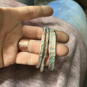 Handmade Copper Cuff Bracelets: Thin Patina Stackable Bangles (Set of 2)