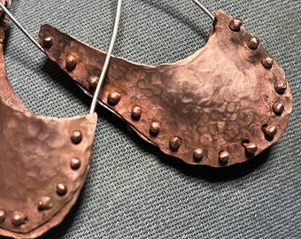 Norse earrings, Viking ship, boho,  artisan, handmade, hammered texture, riveted earrings