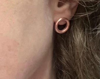 copper circle post earrings, handmade, solid sterling posts