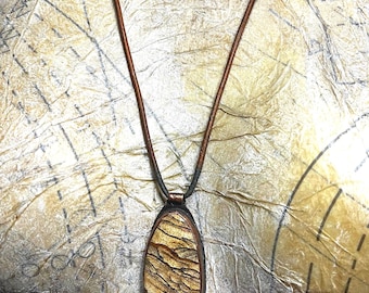Rustic Landscape Jasper Copper Pendant, Reed Imprint