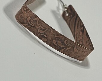 flat triangle, copper and sterling silver, handmade, artisan, earrings