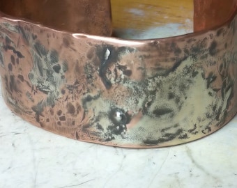 copper cuff large with reticulated sterling silver overlay mix