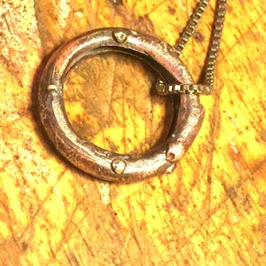 Reticulated Sterling Silver over copper Donut Pendant, Recycled Copper, Leather Cord