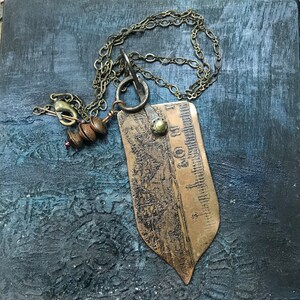 Handmade, Etched copper, necklace with celtic design, on soft dark leather cord, riveted, steel bail, with Picasso bead image 2