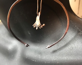 Large, copper,handmade,hoop on a dangle earrings, with copper unique dangle inside