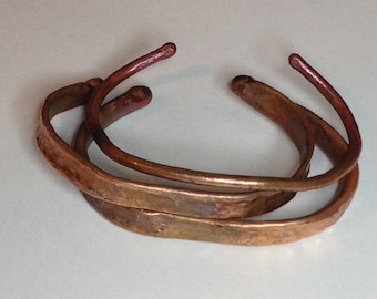 Copper cuff bracelets, set of three hand hammeredcopper cuffs