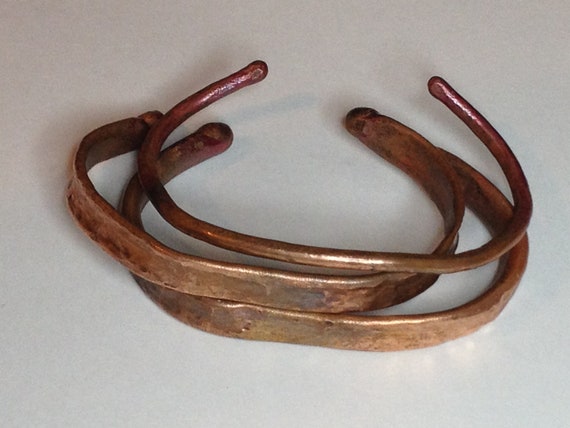 Copper cuff bracelets, set of three hand hammeredcopper cuffs