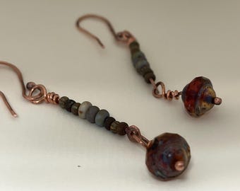 Handmade Copper Drop Earrings: Rustic Earth Tone Dangles, Boho Style 2 pairs included