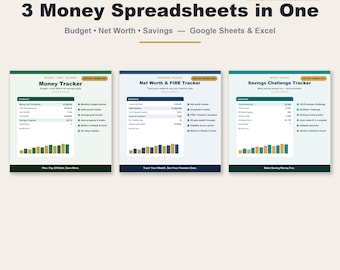 Personal Finance Spreadsheet Bundle | Budget, Debt, Net Worth, FIRE & Savings Challenge | Google Sheets and Excel | Instant Download