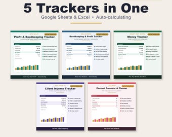 Small Business Spreadsheet Bundle | 5 Google Sheets & Excel Trackers | Bookkeeping, Budget, Profit, Freelance Income and Content | Instant