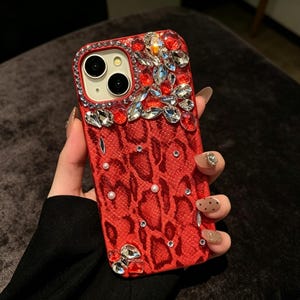 Funda para teléfono con diamantes de imitación brillantes, funda de lujo con estampado de serpiente de cristal brillante