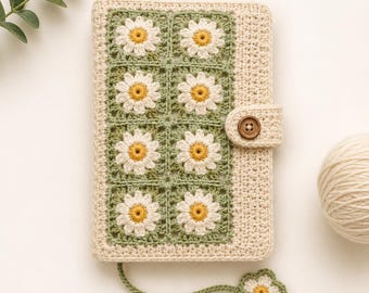 Mönster för virkad bokomslag, Daisy Grandma Square Journal-omslag PDF, virkmönster för A5-bokomslag