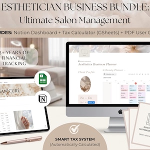 Aesthetic Salon Management Notion Template | Beauty Business Tracker, Client Log, Esthetician Daily Planner, Expense & Tax Calculator